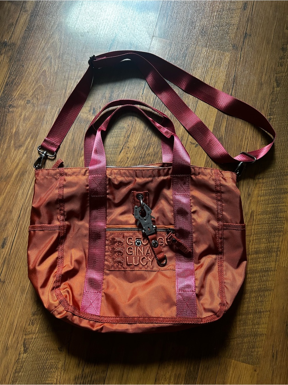 Gina & Lucy Red-Orange Nylon Crossbody Tote with Detachable Strap